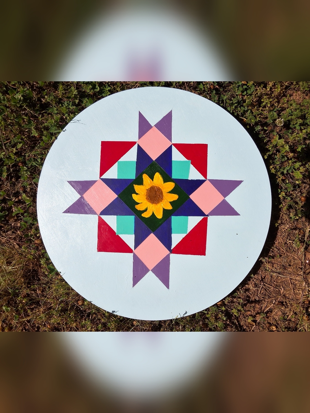 "Sunflower Barn Quilt" Original Artwork Handpainted By Brea Marie 18-inch Wood - Picture 2 of 6